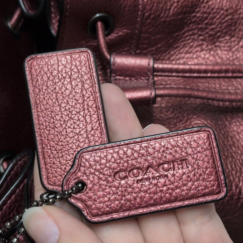 Coach SET Mickie Bag Red Metallic Pebble Leather & Signature Wristlet Wallet - Picture 3 of 17